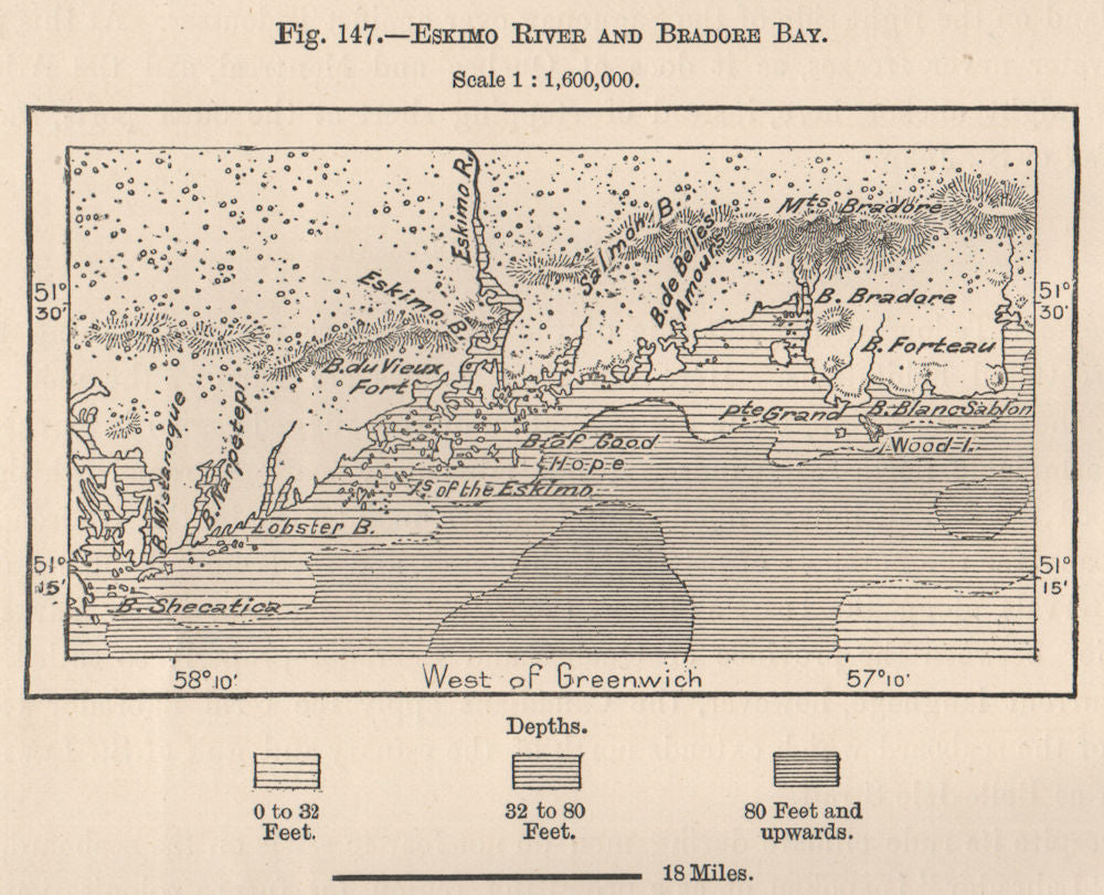 Brador Bay. Blanc-Sablon. Territoire de la Basse-Côte-Nord. Quebec 1885 map